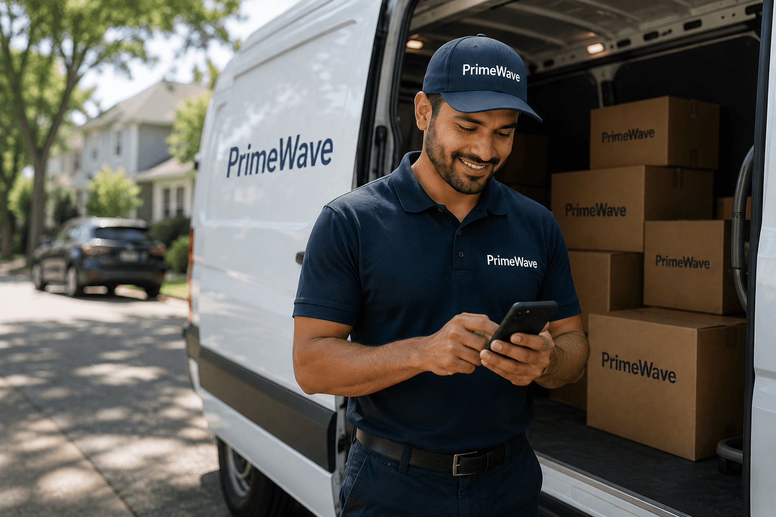 Delivery driver loading a package into a vehicle